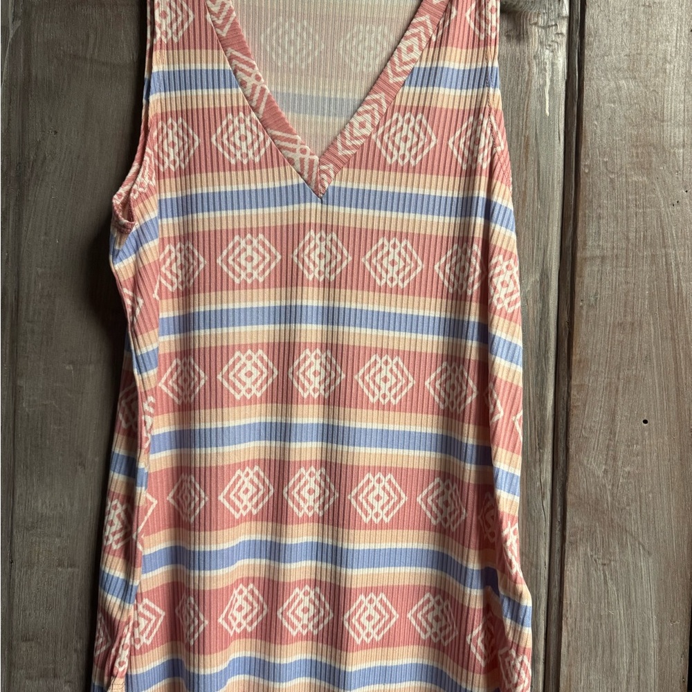 Ribbed Orange and Blue Sleeveless Tank Top